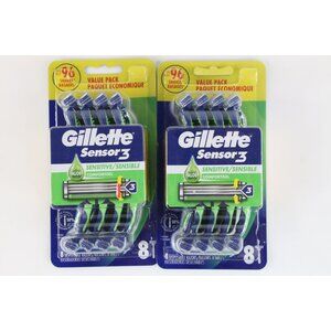 Lot of 2 New Gillette Sensor3 Sensor 3 Sensitive Aloe Disposable Razors 16 Total